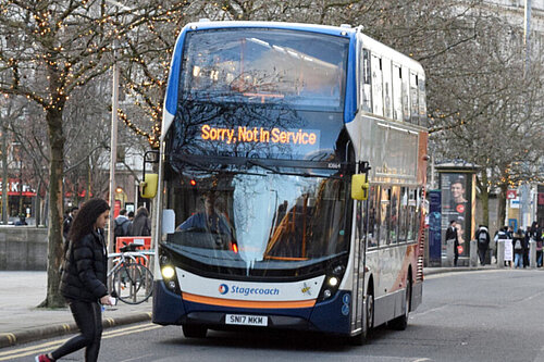 Bus with display showing 'sorry not in service'