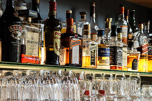 Bottles & Glasses in a Bar
