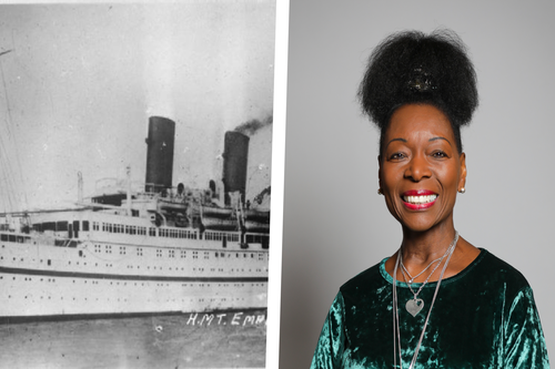 Images: HMT Empire Windrush and Floella Benjamin